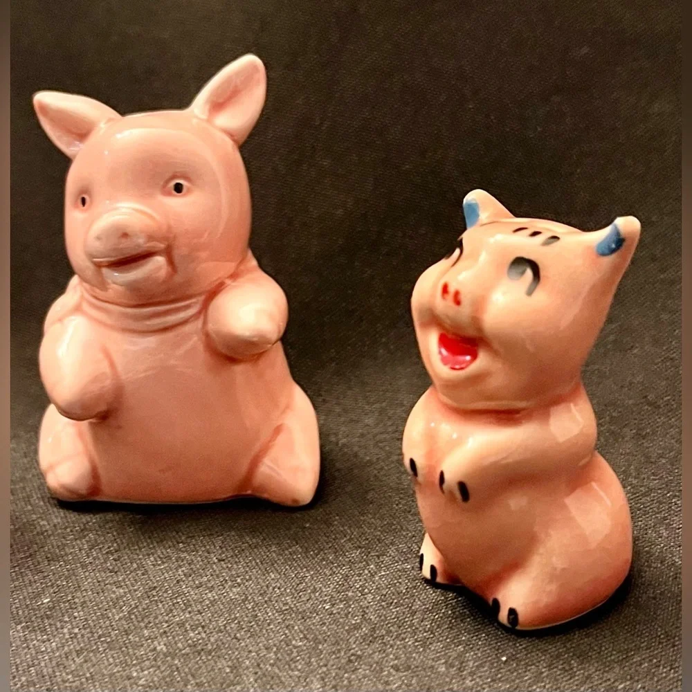 6pc Lot VTG Japan MCM Anthropomorphic Ceramic Pig Figurines Kitschy Whimsigoth